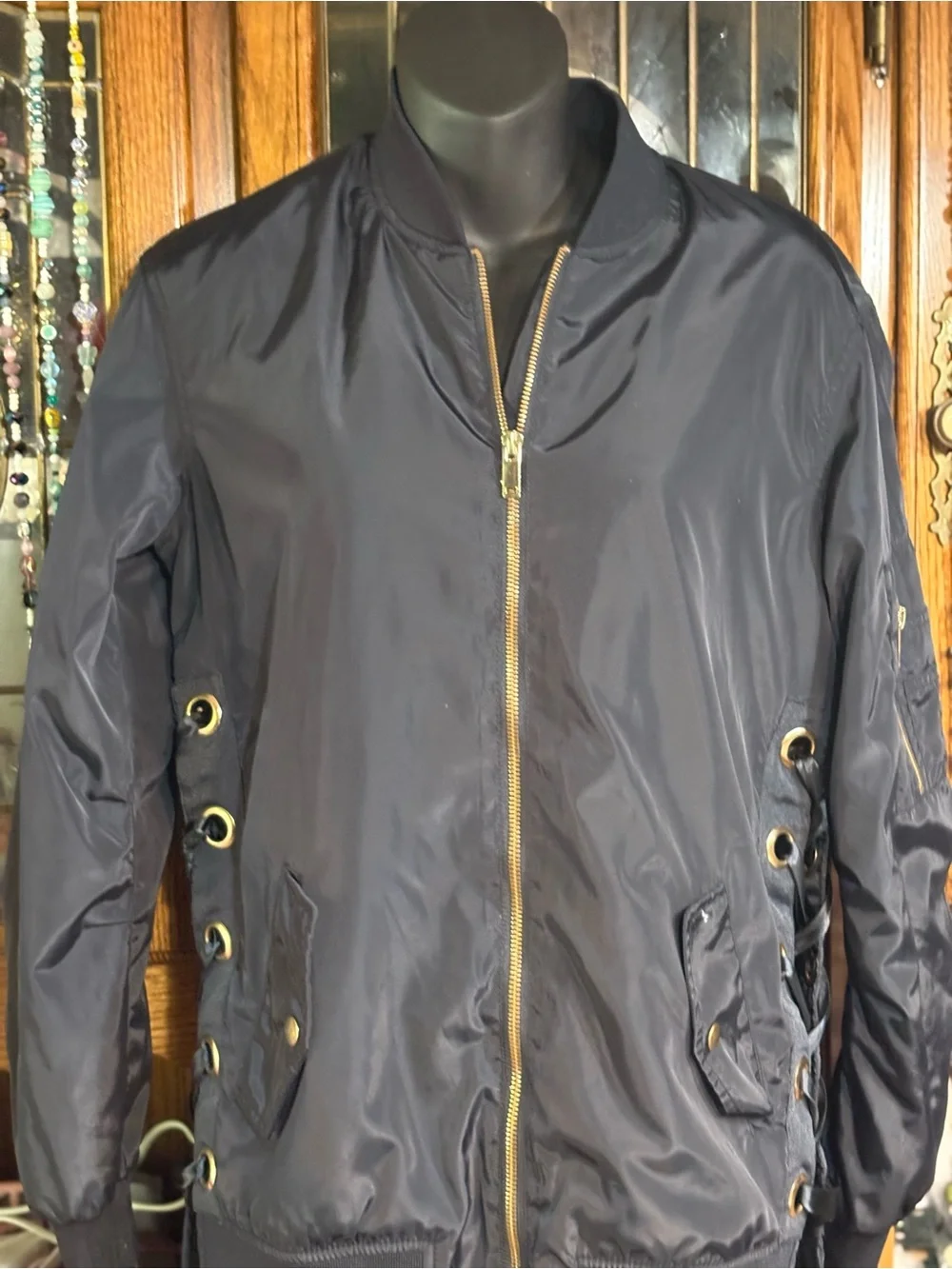 Ci Sono bomber jacket lace-up side design oversized metal grommets  blue small - Picture 3 of 10
